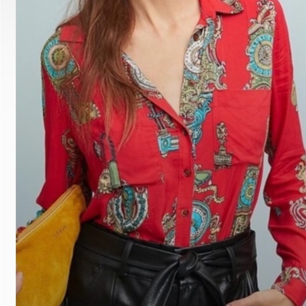 Mauve Red and Teal Paisley Button-Down Shirt